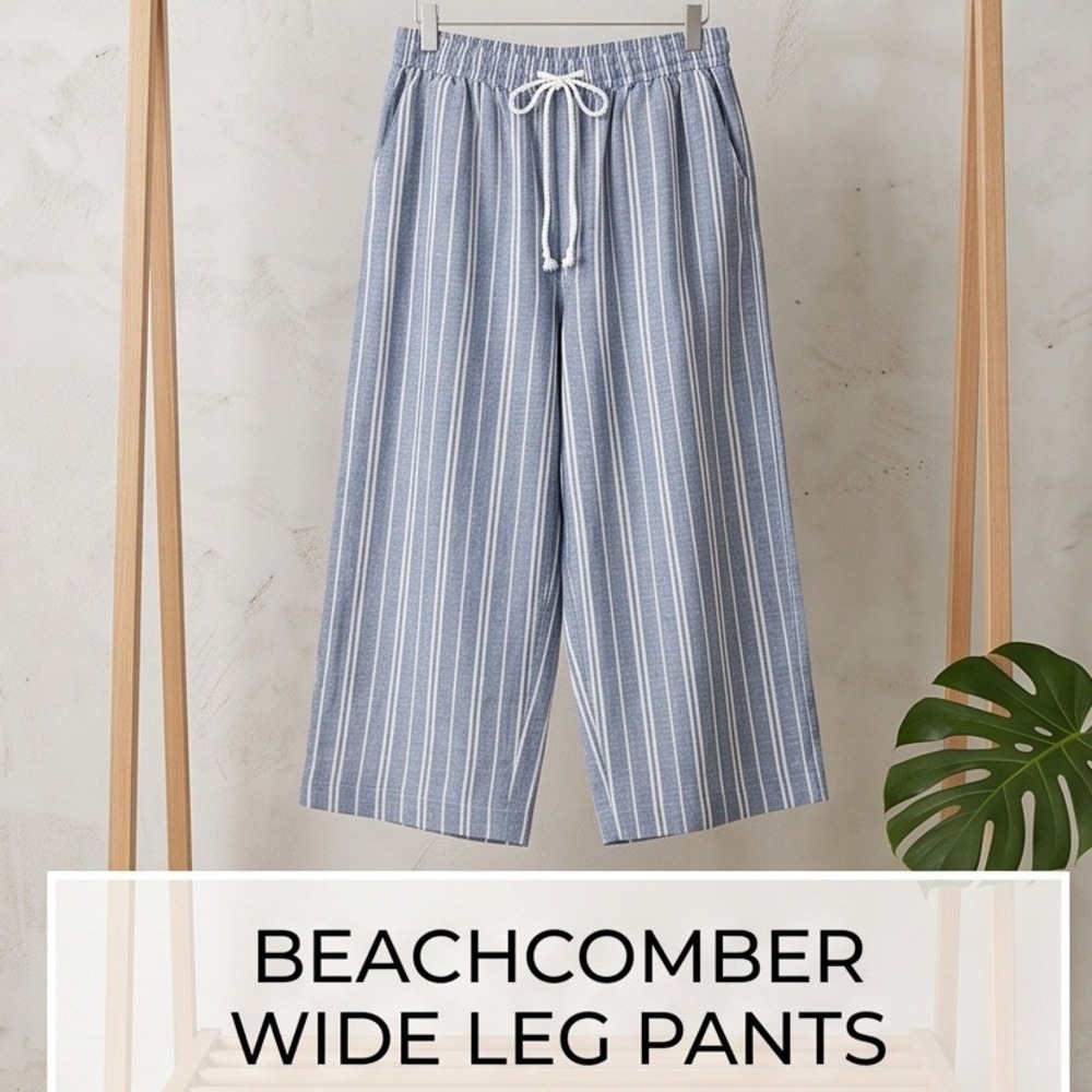 BeachLunchLounge XL Margot Blue White Striped Linen Cotton Culotte Crop Pants